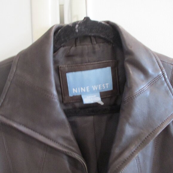 Nine West glove  leather jacket Sz S lined front zip dk brown - Picture 2 of 5
